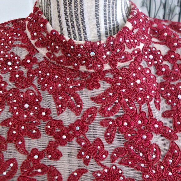 Jodi Kristoper 2 Piece Cropped Skirt Set Cranberry Red Sparkly Formal  11 / M - Picture 5 of 15